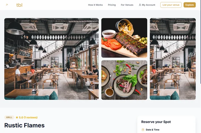 BookTbl single venue detail and reservation page